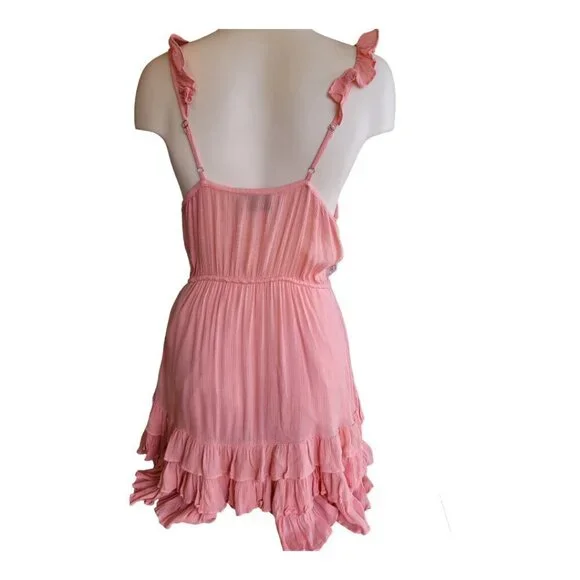 Romantic Pink Anthropologie Cleobella Lace Tiered Mini Dress XS Blush Chic Boho - Picture 3 of 10